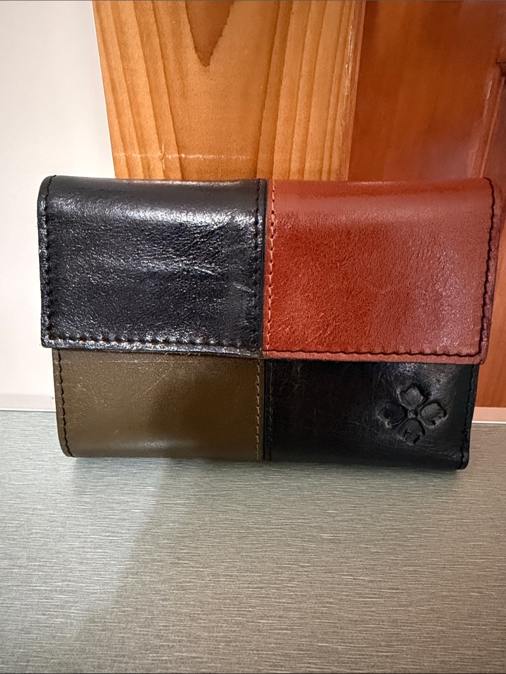 Patricia Nash Leather Patchwork Wallet Clutch - Black, Brown, Rust